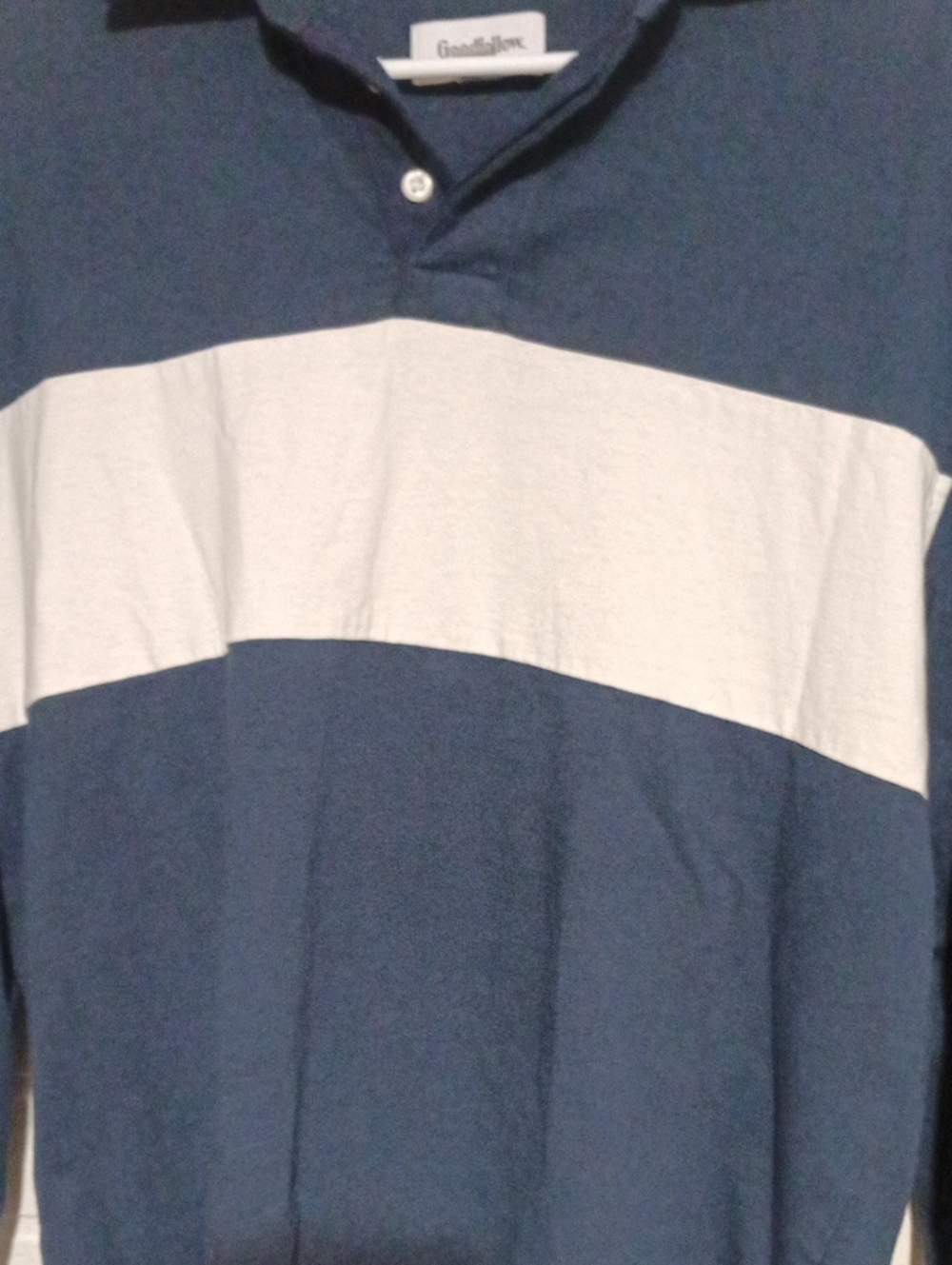 Goodfellow & Co Men’s Navy Blue Long-Sleeve Rugby Sweater with White Stripe - Picture 2 of 4